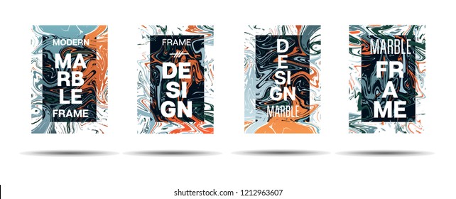 Marble Texture Motion Frame Vector Layout. Suminagashi Liquid Paint Minimal Ad, Music Poster, Motivational Card, Cover Background. Gradient Overlay Border, Business Vector Marble Texture Design
