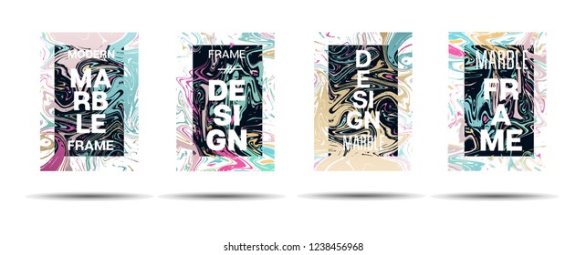 Marble Texture Motion Frame Vector Layout. Liquid Paint Trendy Suminagashi Ad, Music Poster, Congratulations Card, Cover Background. Gradient Overlay Border, Business Vector Marble Texture Design
