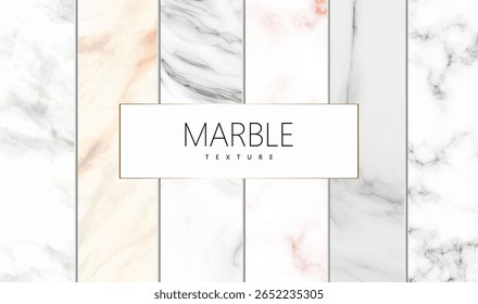 Textura de mármore, Conjunto Premium de seis padrões de vetor Coleção, cor branca de parede de concreto para o fundo com arranhões e rachaduras, Modelo de fundo abstrato