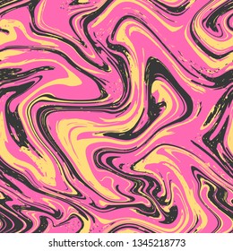 Marble texture seamless background. Pink, violet, purple abstract pattern. Seamless liquid fluid marbling flow effect for cover, fabric, textile, wrapping or print background. Ebru style. Vector