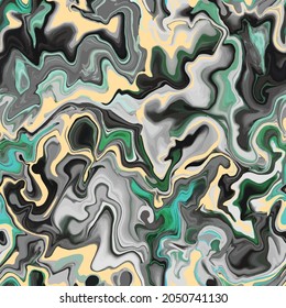 Marble texture seamless pattern. Silver, brown, gold, green smoke abstract background. Seamless liquid fluid. Ebru style effect. Aqua ink print .Vector