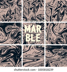 Marble Texture Set. Beige, Pink Gold, Grey Ink Wash Pattern Collection. Japanese Suminagashi Painting. Tradinitonal Crafts. Realistic Stone Design, Marble Texture Set. Retro Vintage Faded Texture