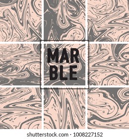 Marble Texture Set. Beige, Pink Gold, Grey Ink Wash Texture Collection. Japanese Suminagashi Painting. Asian Background. Realistic Stone Design, Marble Texture Set. Retro Vintage Faded Texture