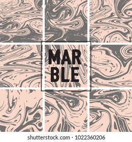 Marble Texture Set. Beige, Pink Gold, Grey Ink Wash Texture Collection. Japanese Suminagashi Painting. Watercolor Splashes. Stone Design, Marble Texture Background Set. Retro Vintage Faded Texture