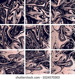 Marble Texture Set. Beige, Pink Gold, Grey Ink Wash Pattern Collection. Japanese Suminagashi Painting. Watercolor Splashes. Stone Design, Marble Texture Background Set. Funky Trendy Hipster Pattern