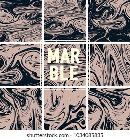 Marble Texture Set. Beige, Pink Gold, Grey Abstract Paint Collection. Japanese Suminagashi Painting. Tradinitonal Crafts. Stone Design, Marble Texture Background Set. Rich VIP Noble Trendy Pattern