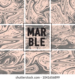 Marble Texture Set. Beige, Pink Gold, Grey Ink Wash Texture Collection. Japanese Suminagashi Painting. Asian Background. Realistic Stone, Marble Texture Set. Funky Trendy Hipster Pattern