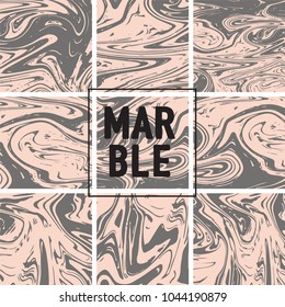 Marble Texture Set. Beige, Pink Gold, Grey Abstract Paint Collection. 