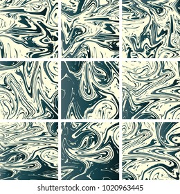 Marble Texture Set. Blue, Grey, Cream White Ink Wash Texture. Japanese Suminagashi Painting. Watercolor Splashes. Acrylic Design, Marble Texture Background Set. Rich VIP Elegant Pattern