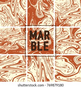 Marble Texture Set. Brown, Beige, Cream White Ink Wash Pattern. Japanese Suminagashi Painting. Watercolor Splashes. Acrylic Design, Marble Texture Background Set. Retro Vintage Faded Texture