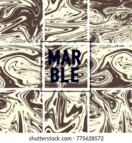 Marble Texture Set. Brown, Beige, Cream White Ink Wash Pattern. Japanese Suminagashi Painting. Watercolor Splashes. Acrylic Design, Marble Texture Background Set. Rich VIP Elegant Pattern