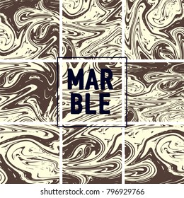Marble Texture Set. Brown, Beige, Cream White Ink Wash Collection. Japanese Suminagashi Painting. Watercolor Splashes. Acrylic Design, Marble Texture Background Set. Rich VIP Elegant Pattern