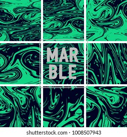 Marble Texture Set. Emerald Green, Black Ink Wash Texture Collection. Japanese Suminagashi Painting. Asian Background. Acrylic Design, Marble Texture Background Set. Amazing Futuristic Pattern
