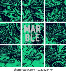 Marble Texture Set. Emerald Green, Black Ink Wash Pattern Collection. Japanese Suminagashi Painting. Asian Background. Stone Design, Marble Texture Background Set. Rich VIP Elegant Pattern