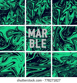 Marble Texture Set. Emerald Green, Black Ink Wash Abstract Paint. Japanese Suminagashi Painting. Asian Background. Realistic Stone, Marble Texture Set. Retro Vintage Cool Pattern