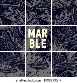 Marble Texture Set. Grey, Black Ink Wash Acrylic Paint Collection. Japanese Suminagashi Painting. Watercolor Splashes. Realistic Stone, Marble Texture Set. Retro Vintage Faded Texture
