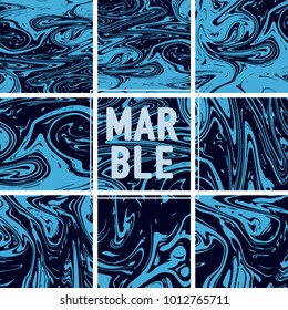 Marble Texture Set. Indigo Blue, Grey, Black Ink Wash Abstract Paint. Japanese Suminagashi Painting. Tradinitonal Crafts. Stone Design, Marble Texture Background Set. Rich VIP Elegant Pattern