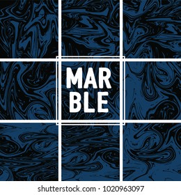 Marble Texture Set. Indigo Blue, Grey, Black Ink Wash Abstract Paint. Japanese Suminagashi Painting. Asian Background. Realistic Stone Design, Marble Texture Set. Rich VIP Elegant Pattern