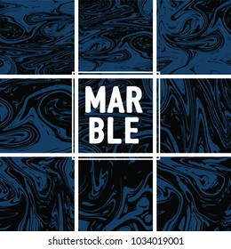 Marble Texture Set. Indigo Blue, Grey, Black Ink Wash Abstract Paint. Japanese Suminagashi Painting. Watercolor Splashes. Realistic Stone, Marble Texture Set. Rich VIP Elegant Pattern
