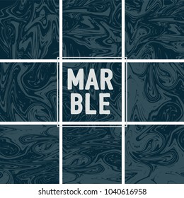 Marble Texture Set. Indigo Blue, Grey, Black Ink Wash Pattern. Japanese Suminagashi Painting. Tradinitonal Crafts. Realistic Stone, Marble Texture Set. Retro Vintage Faded Texture