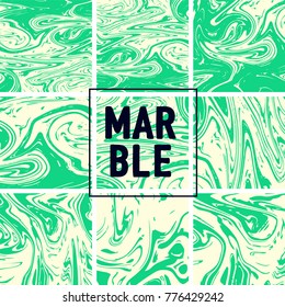 Marble Texture Set. Neon Green, Cream White Ink Wash Collerion. Japanese Suminagashi Painting. Asian Background. Realistic Stone, Marble Texture Set. Amazing Futuristic Pattern