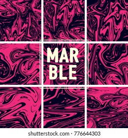 Marble Texture Set. Pink Magenta, Black Ink Wash Collection. Japanese Suminagashi Painting. Asian Background. Stone Design, Marble Texture Background Set. Funky Trendy Hipster Pattern