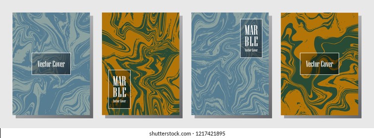 Marble texture vector invitation or journal template design. Simple marble suminagashi or ebru effect, watercolor, oil or paint splashes texture background. Business covers vector set.