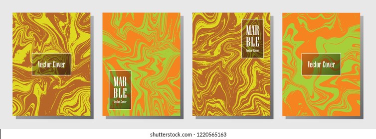 Marble texture vector invitation or journal template design. Futuristic marble suminagashi or ebru effect, watercolor, oil or paint splashes texture background. Stylish journal layouts.