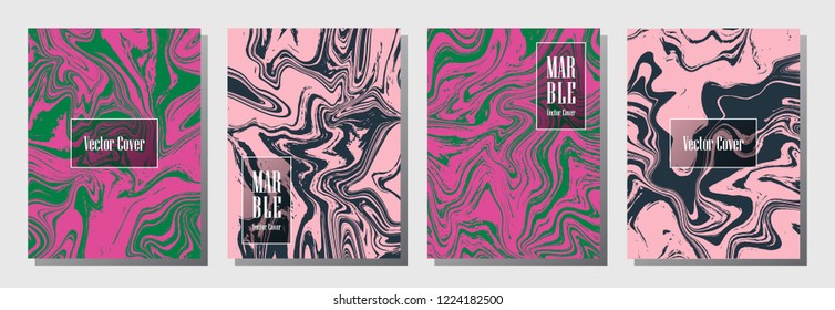 Marble texture vector invitation or journal template design. Fashionable marble suminagashi or ebru effect, watercolor, oil or paint splashes texture background. Vector background templates.