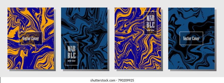 Marble texture vector invitation or journal template design. Modern marble suminagashi or ebru effect, watercolor, oil or paint splashes texture background. Vector background templates.