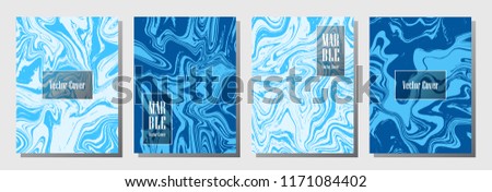 Marble texture vector invitation or journal templates set. Rich marble suminagashi or ebru effect, watercolor, oil or paint splashes texture background. Journal cover design collection.