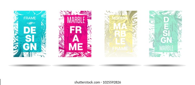 Marble Textured Border.  Vector Funky Hipster Border for Sale Ads, Announcement. Marble Textured Cool Cover, Business Card, Music Poster Design Dynamic Futuristic Creative Neon Paints Banner.