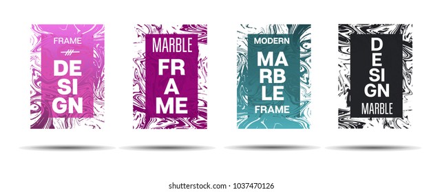 Marble Textured Border.  Vector Painted Hipster Border for Sale Ads, Text. Marble Textured Minimal Cover, Business Card, Music Poster Design Dynamic Futuristic Creative Neon Paints Banner.