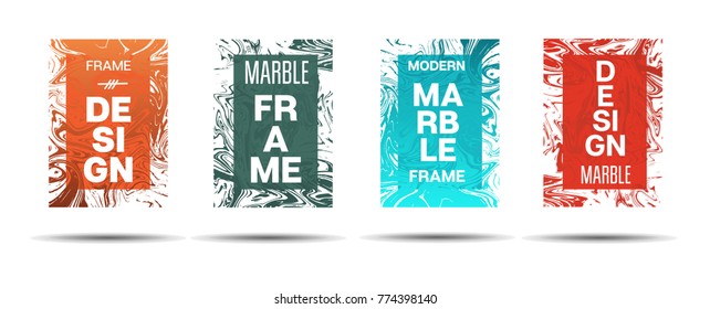 Marble Textured Border.  Vector Painted Hipster Border for Sale Ads, Text. Marble Textured Cool Cover, Business Card, Music Poster Design Dynamic Funky Creative Neon Colored Banner.