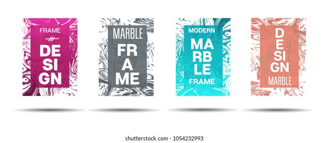 Marble Textured Frame.  Vector Funky Hipster Border for Sale Ads, Announcement. Modern Cover, Business Card, Music Poster Marble Textured Design Dynamic Futuristic Creative Neon Paints Banner.