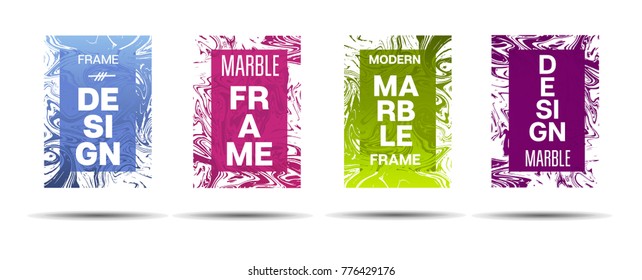 Marble Textured Frame.  Vector Funky Hipster Border for Sale Ads, Announcement. Modern Cover, Business Card, Music Poster Marble Textured Design Dynamic Futuristic Creative Neon Paints Banner.