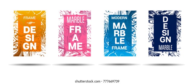 Marble Textured Frame.  Vector Funky Hipster Border for Text, Sale, Announcement. Marble Textured Cool Cover, Business Card, Music Poster Design Dynamic Funky Creative Neon Colored Banner.
