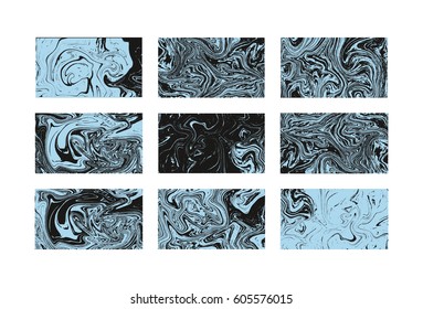 Marble textures. Black and blue. Vector illustration. Black and blue marbling ink texture. Paint splash. Trendy wallpapers collection. For invitation, birthday, business cards, backgrounds.