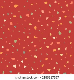Marble tile with terazzo flooring seamless pattern. Brick red classic paving composed of pieces of granite, quartz, glass and stone. Abstract wall background. Retro venetian stone material