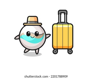 marble toy cartoon illustration with luggage on vacation , cute design