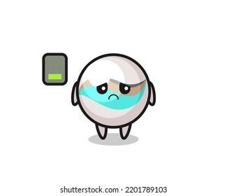 marble toy mascot character doing a tired gesture , cute design