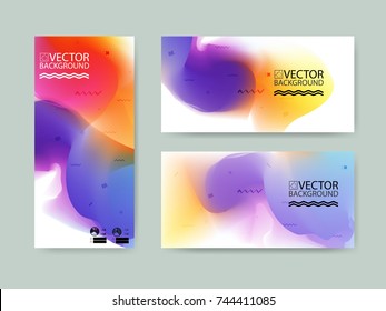 Marble trendy illustration backgrounds, placards with abstract blurred shapes, 80s memphis geometric style design elements. Modern art for covers, banners, flyers and posters.