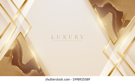 Marble triangle with glitter golden line element. Luxury abstract style background design concept. Realistic 3d vector illustration.