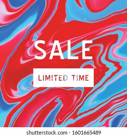 Marble vector art pattern. Modern and original liquid texture.
Sale banner template for social media. Feminine abstract background. Fluid modern style.Colors blue, red, pink