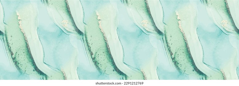 Marble Vector Ink. Blue Art Paint. Gold Marble Watercolor. Luxury Canvas. Green Oriental Background. Foil Geode Seamless Pattern. Modern Seamless Template. Shiny Alcohol Ink. Water Color Watercolor.
