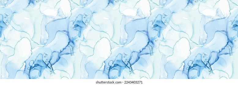 Marble Vector Ink. Blue Seamless Background. Gold Ink Paint. Modern Abstract Template. Golden Canvas. Foil Marble Watercolor. Alcohol Ink Background. Metal Water Color. Green Vector Seamless Repeat.