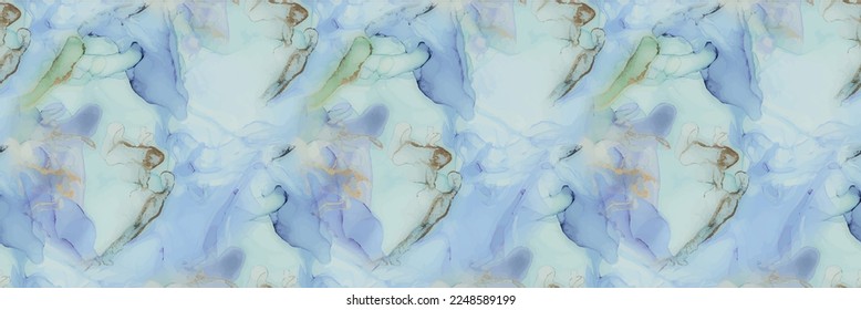 Tinta vectorial de mármol. Acuarela De Mármol Foil. Fondo de color del agua. Brillante Tinta De Alcohol. Lienzo de lujo. Pintura de tinta dorada. Deslumbrador sin foco de luz verde. Fondo Azul Oriental. Pintura Resumen Moderna.