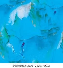 Tinta vectorial de mármol. Mármol de lujo. Luz verde brillo elegante. Pintura con tinta dorada. Acuarela de mármol azul. Fondo abstracto de la hoja. Acuarela de tinta de alcohol. Pintura sin costura vectorial. Color de agua de metal.