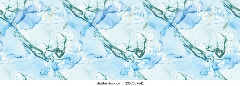 Marble Vector Ink. Modern Seamless Painting. Shiny Water Color. Alcohol Ink Watercolor. Luxury Marble. Blue Marble Background. Gold Gradient Watercolor. Green Ink Paint. Foil Fluid Elegant Texture.