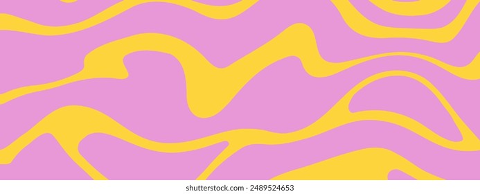Marble vector texture. Abstract liquid wavy background. Optical illusion motion striped 3d effect. Yellow and lilac colors